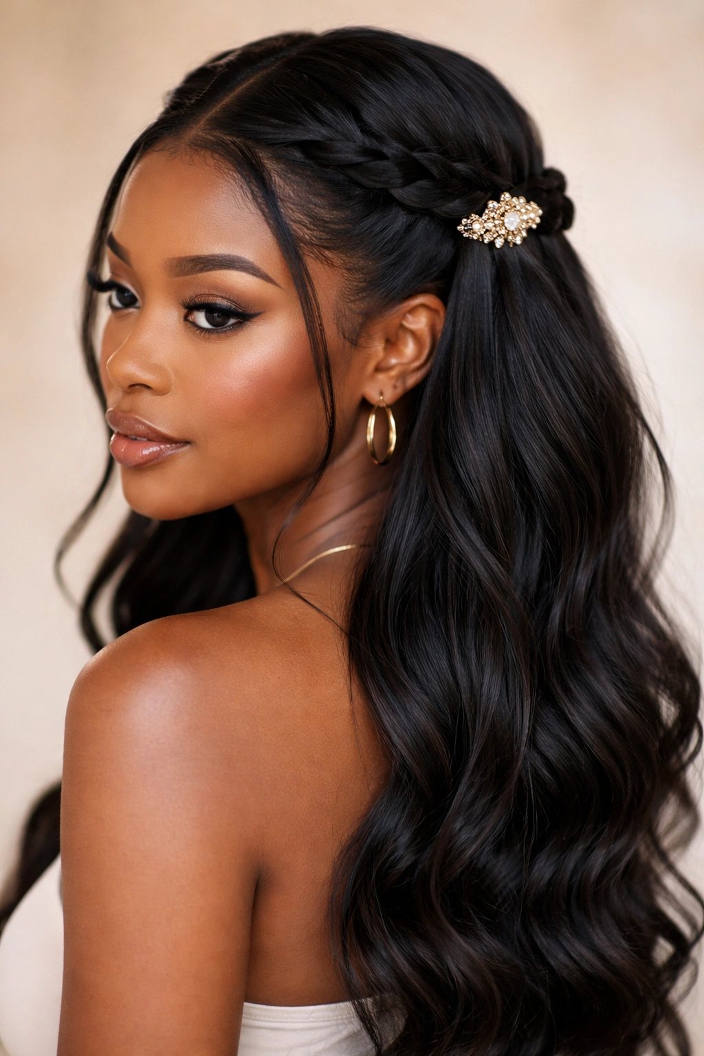 Double twisted half up hairstyle with back meeting twists