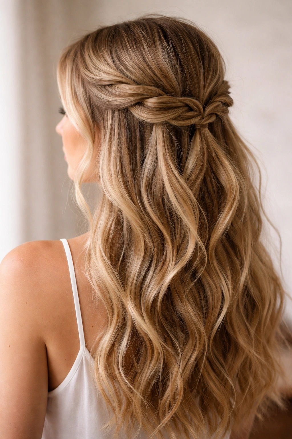 Double-twisted half-up hairstyle with layered twists