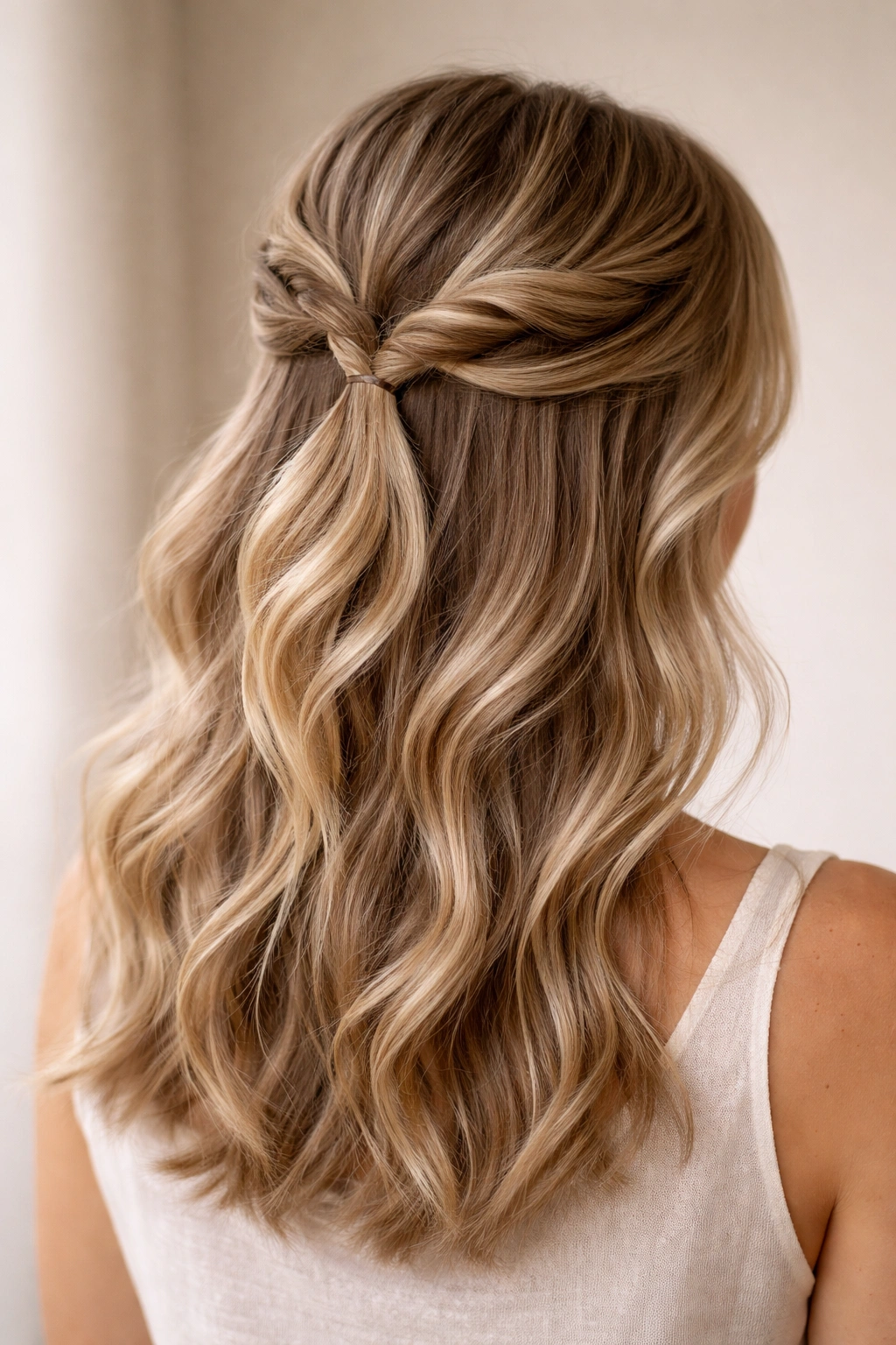 Double twisted half-up hairstyle with two visible twists