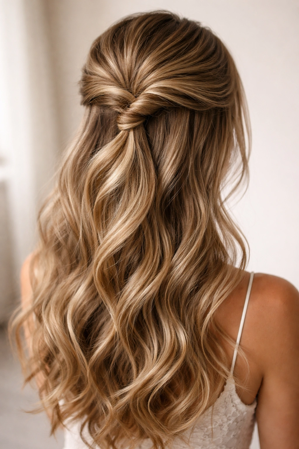Two interwoven twists forming a voluminous crown in a half-up style