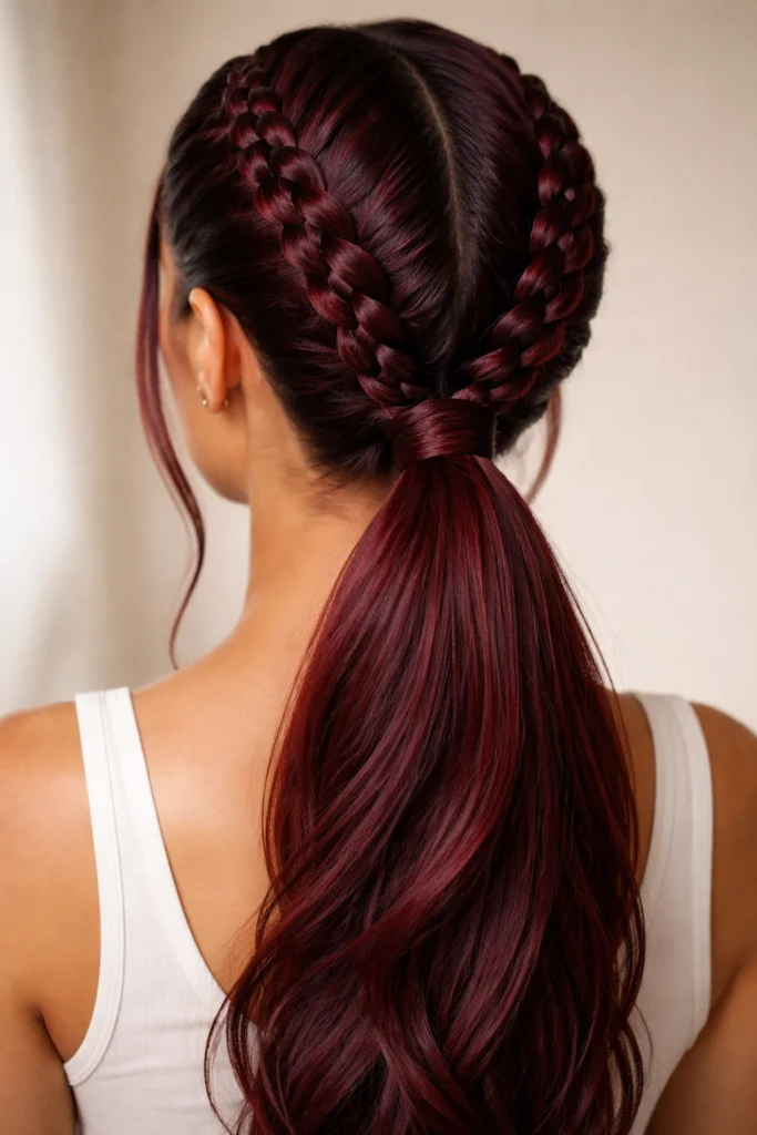 12 Burgundy Braided Ponytails for a Bold Look