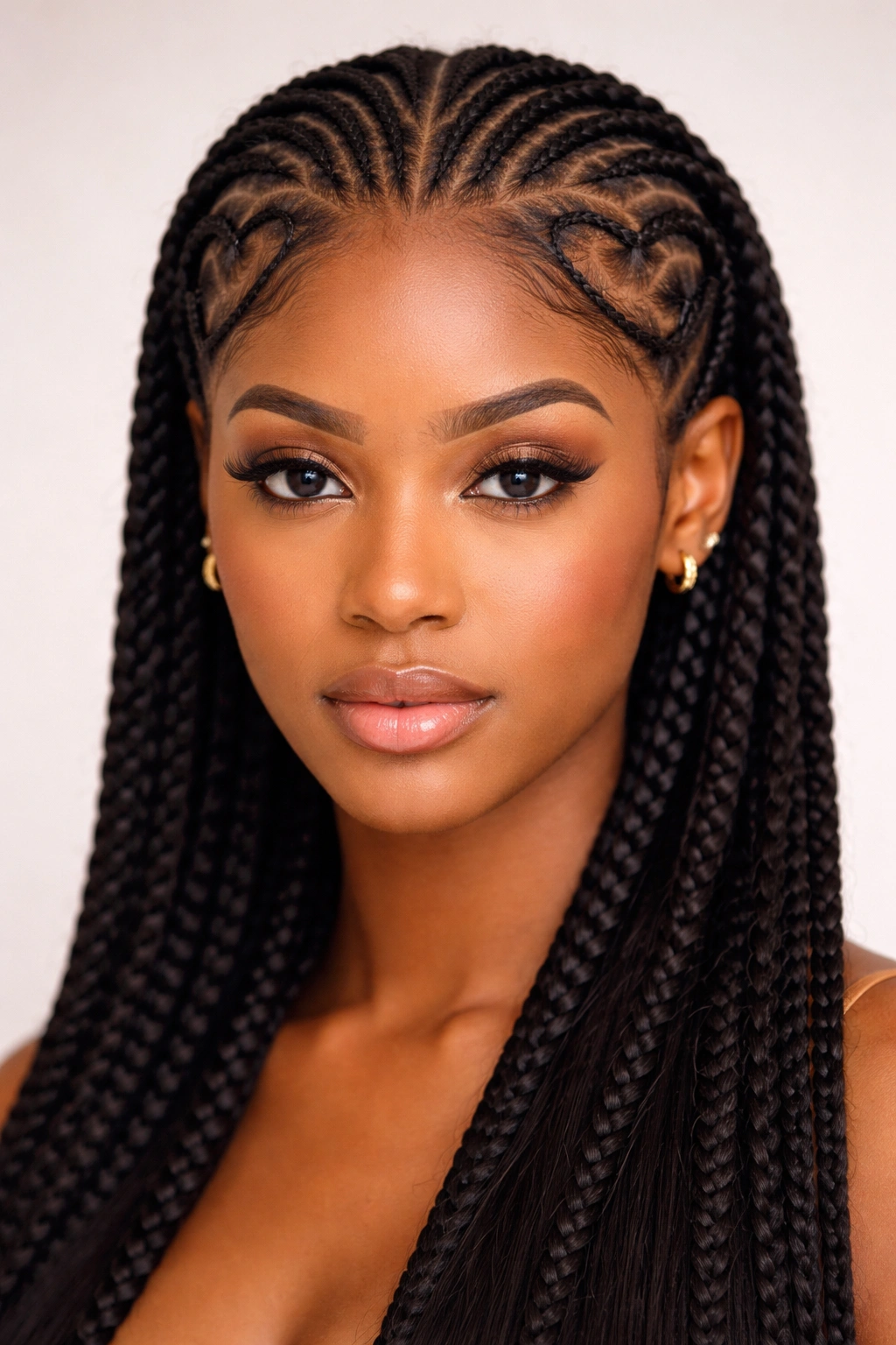 Two symmetrical hearts in feed-in cornrows on each side of the head