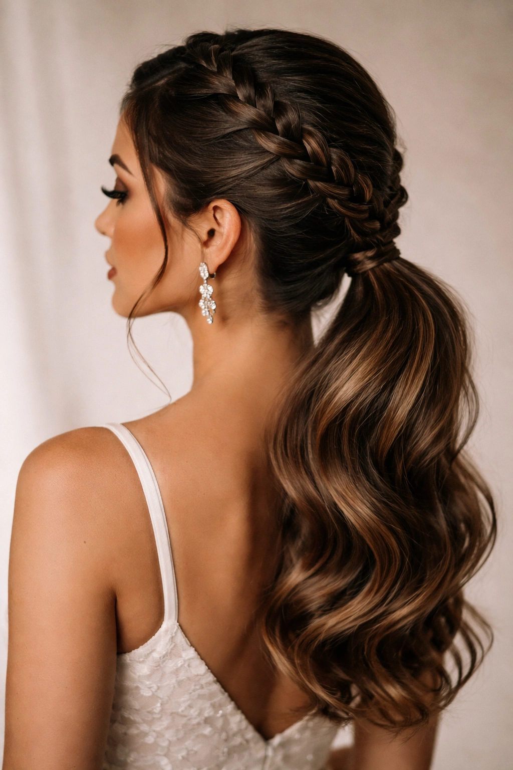 Dutch braid into a low ponytail
