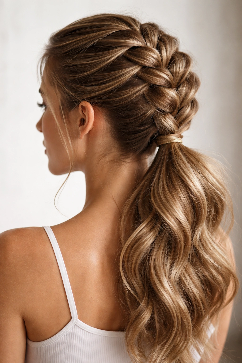 Raised Dutch braid with textured ridges forming a ponytail
