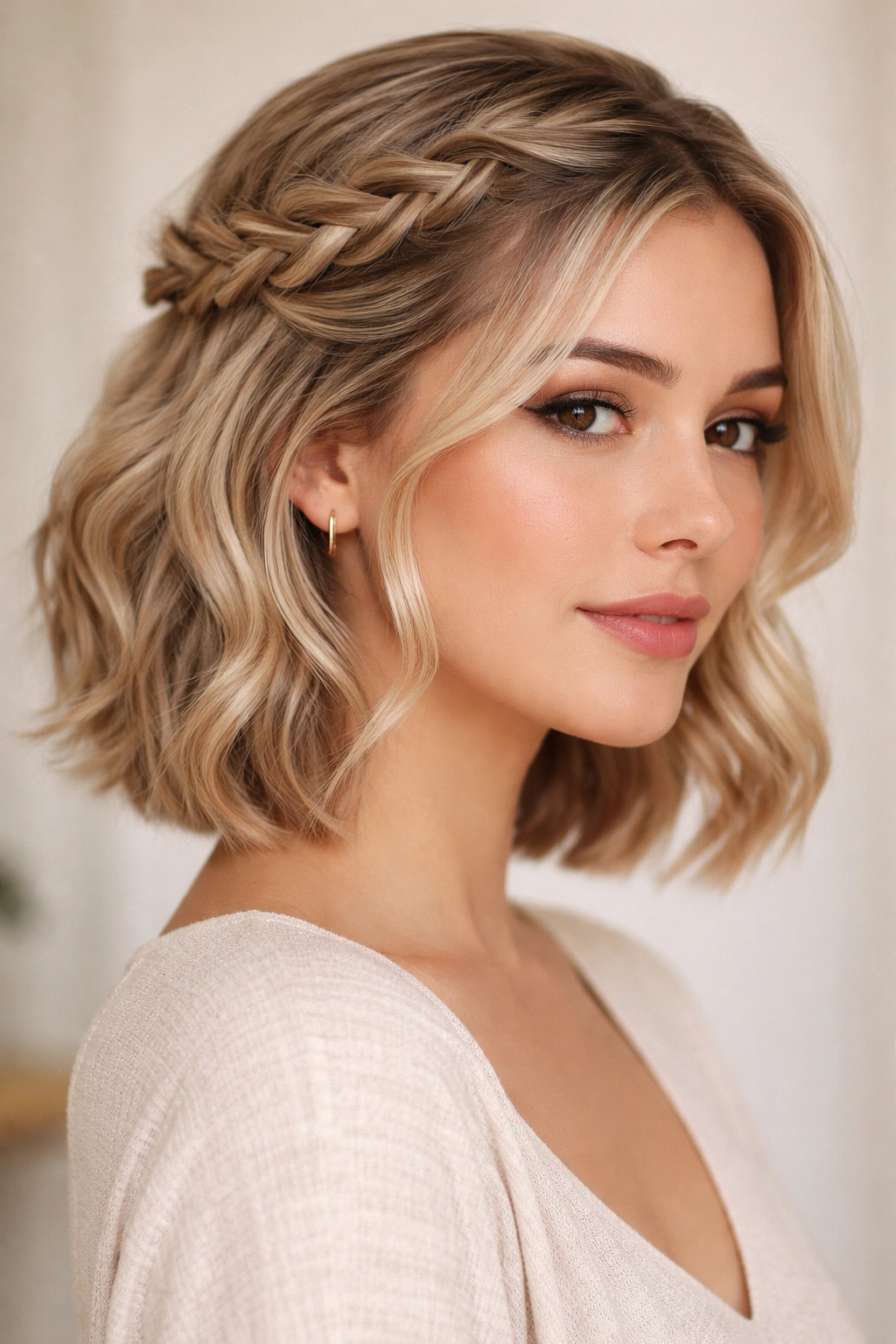 Crown-like twist weaving hair into a Dutch-twisted crown across the head