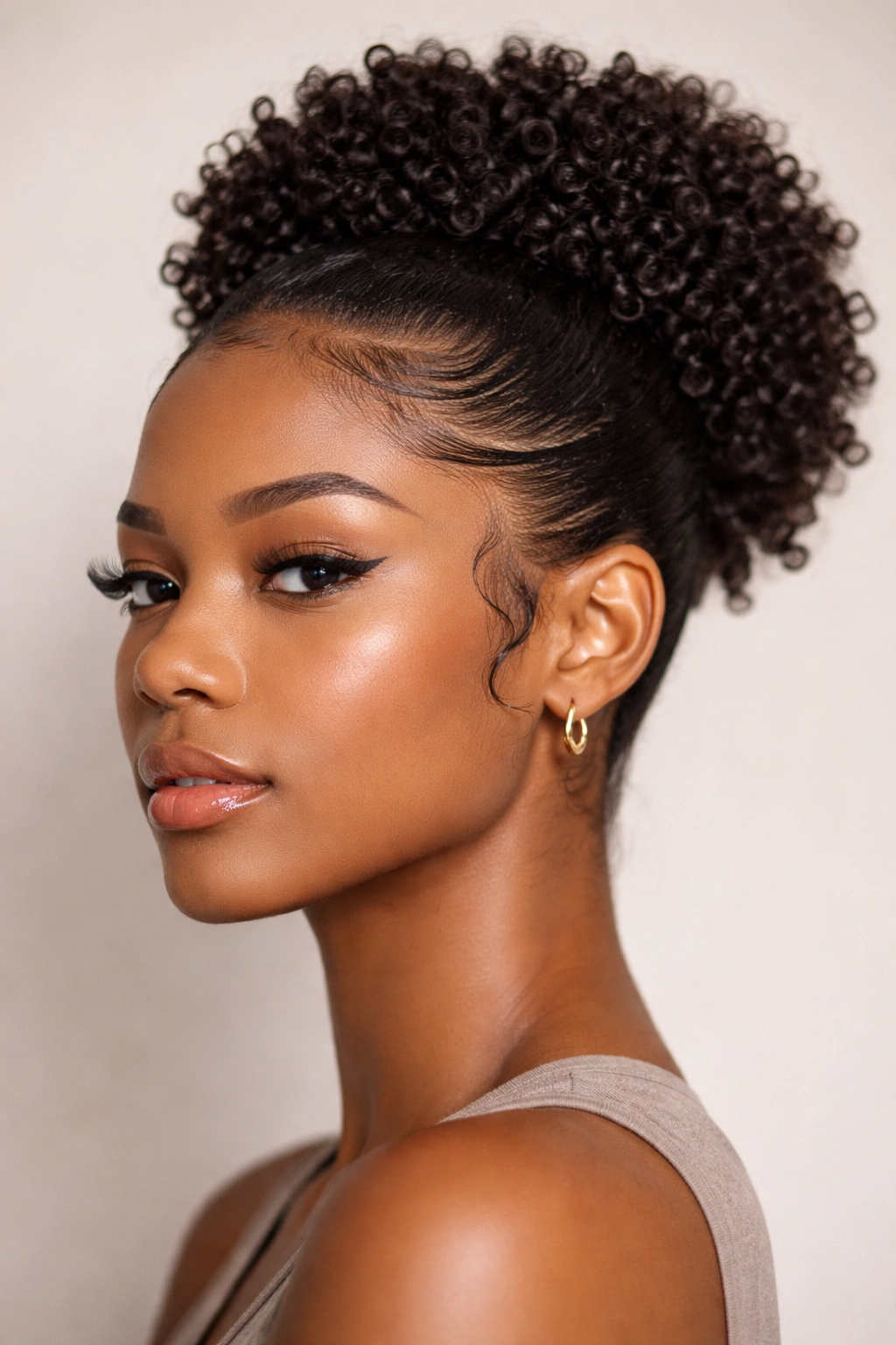 Head with sleek sides and defined central coils showing sharp edges