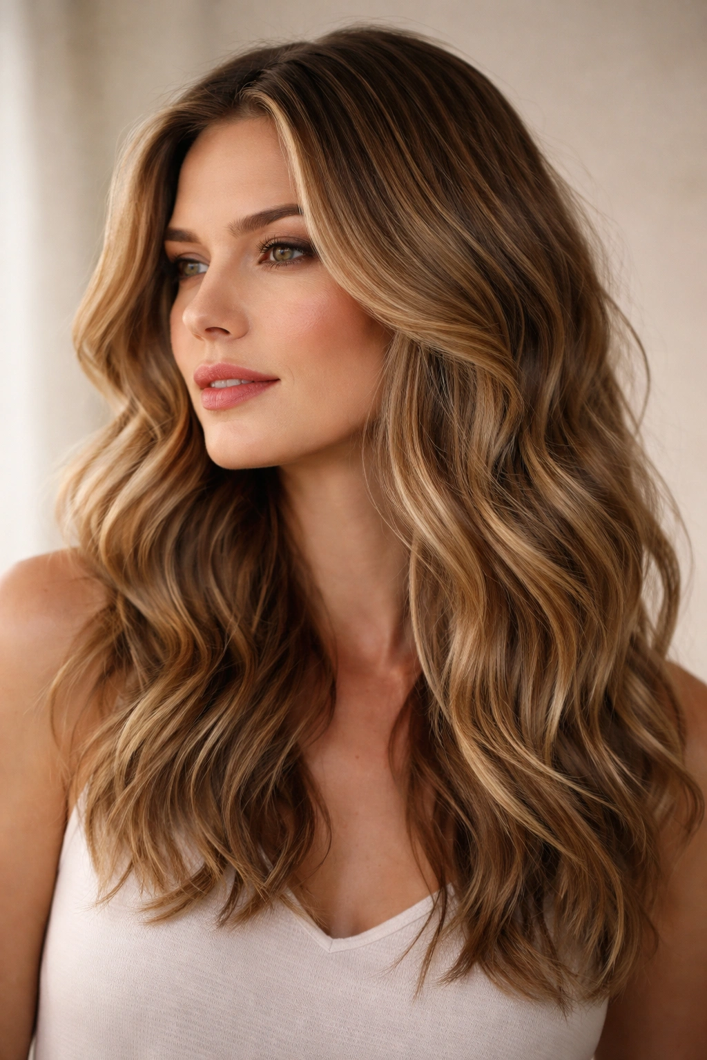 Hair with subtle highlights creating depth in soft waves