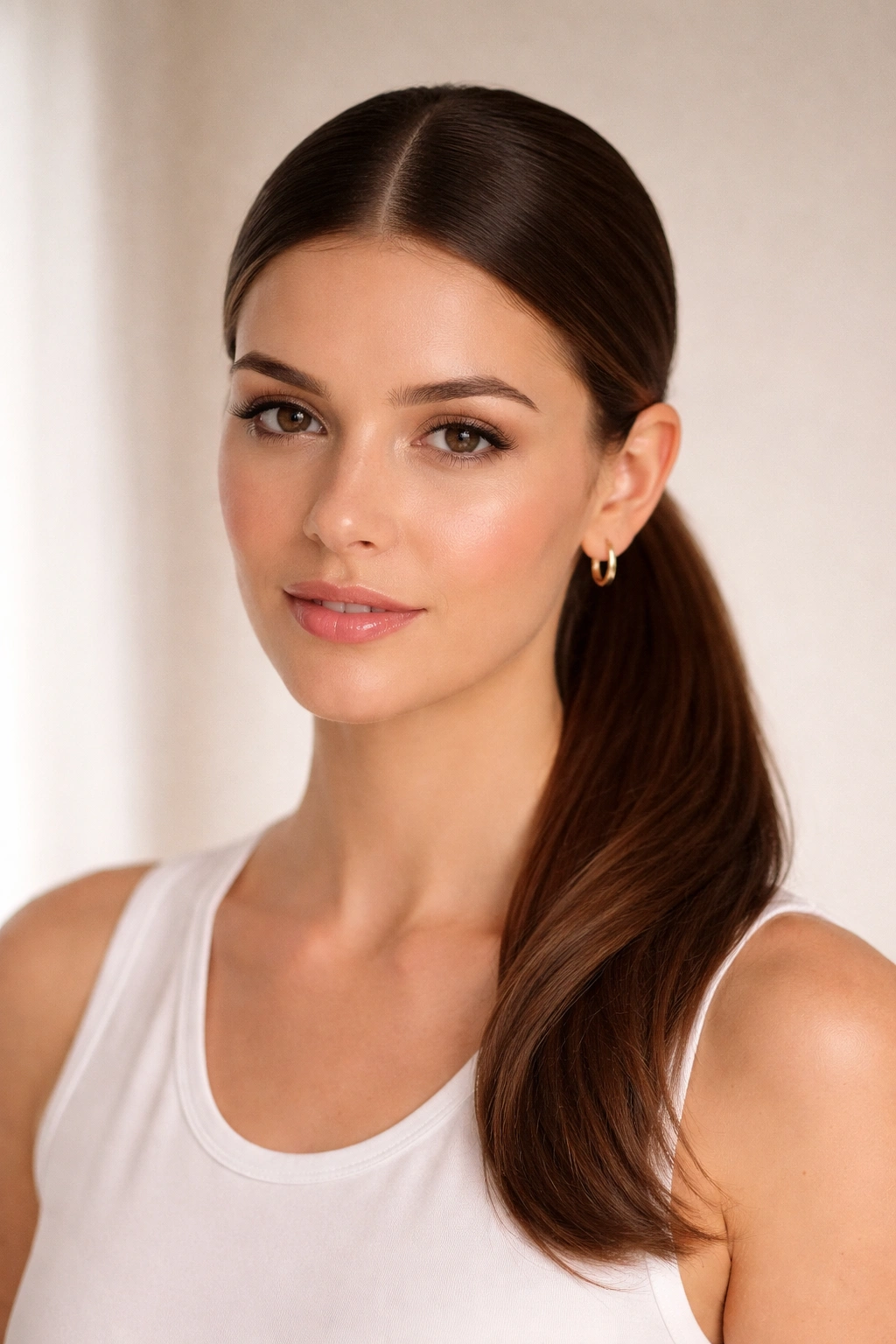 Polished everyday middle-part ponytail with neat finish