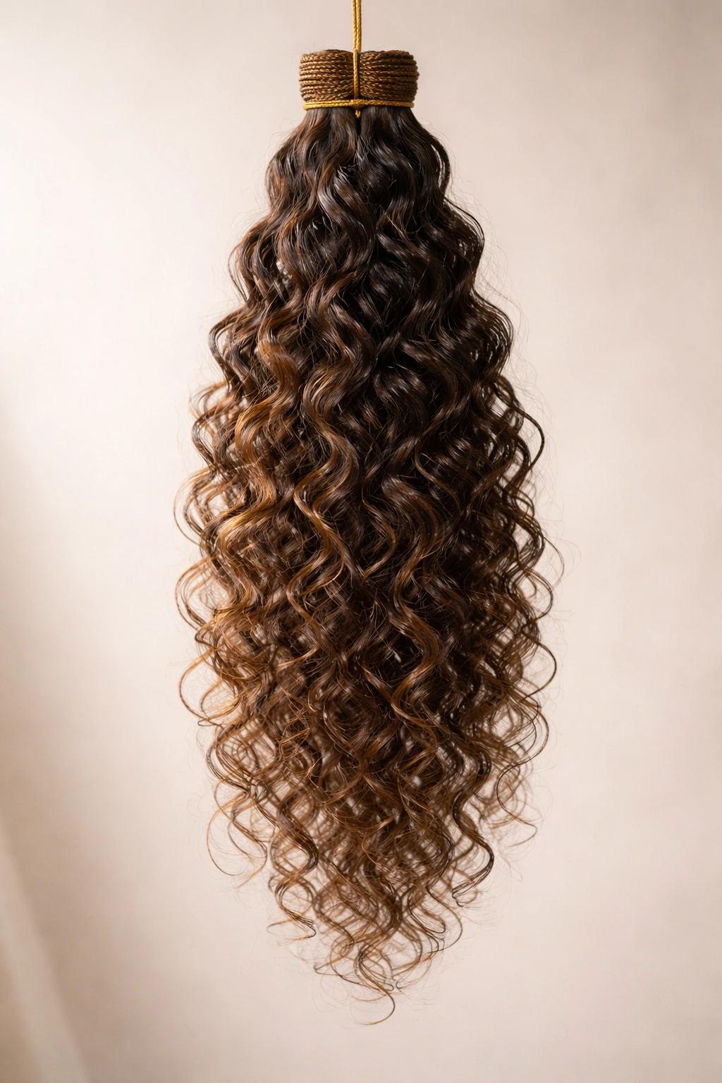 Curl-patterned extension strand displayed for curly hair