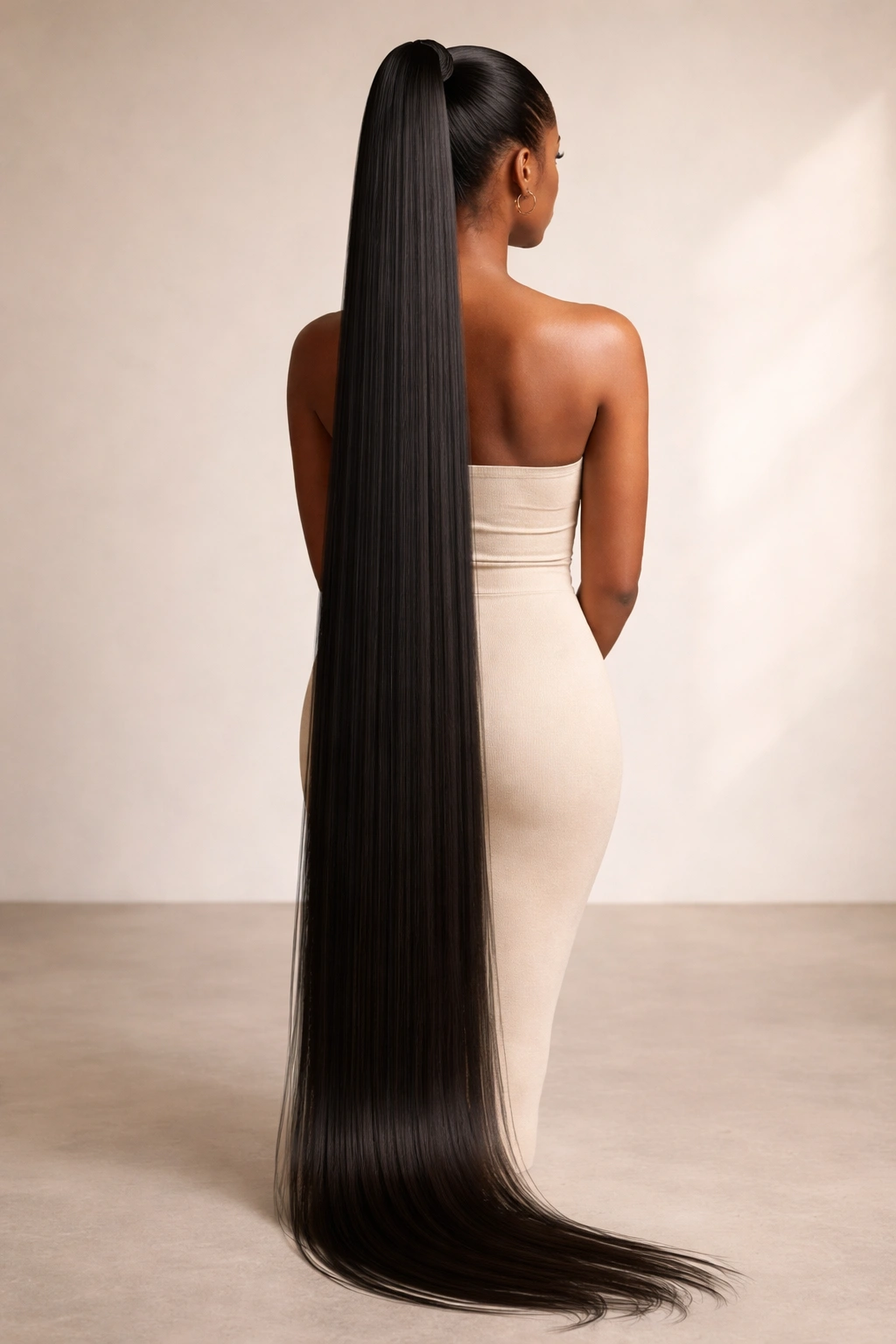 Extra-long straight ponytail with seamless extensions