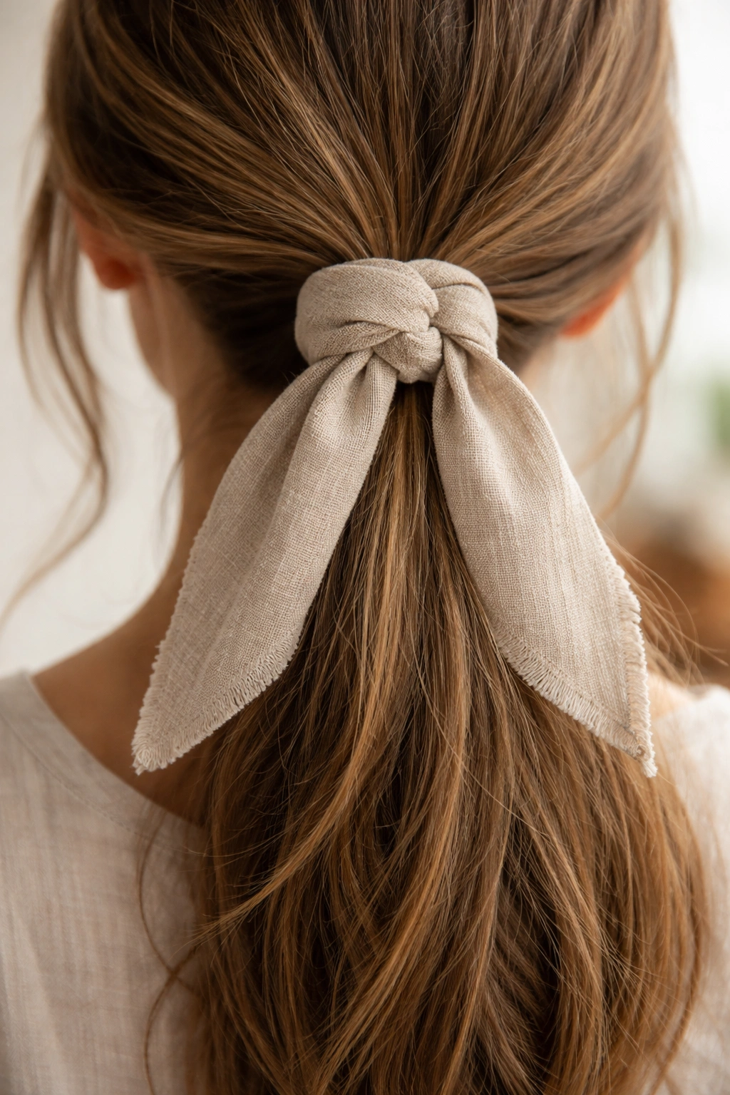Ponytail secured with a fabric wrap around the base