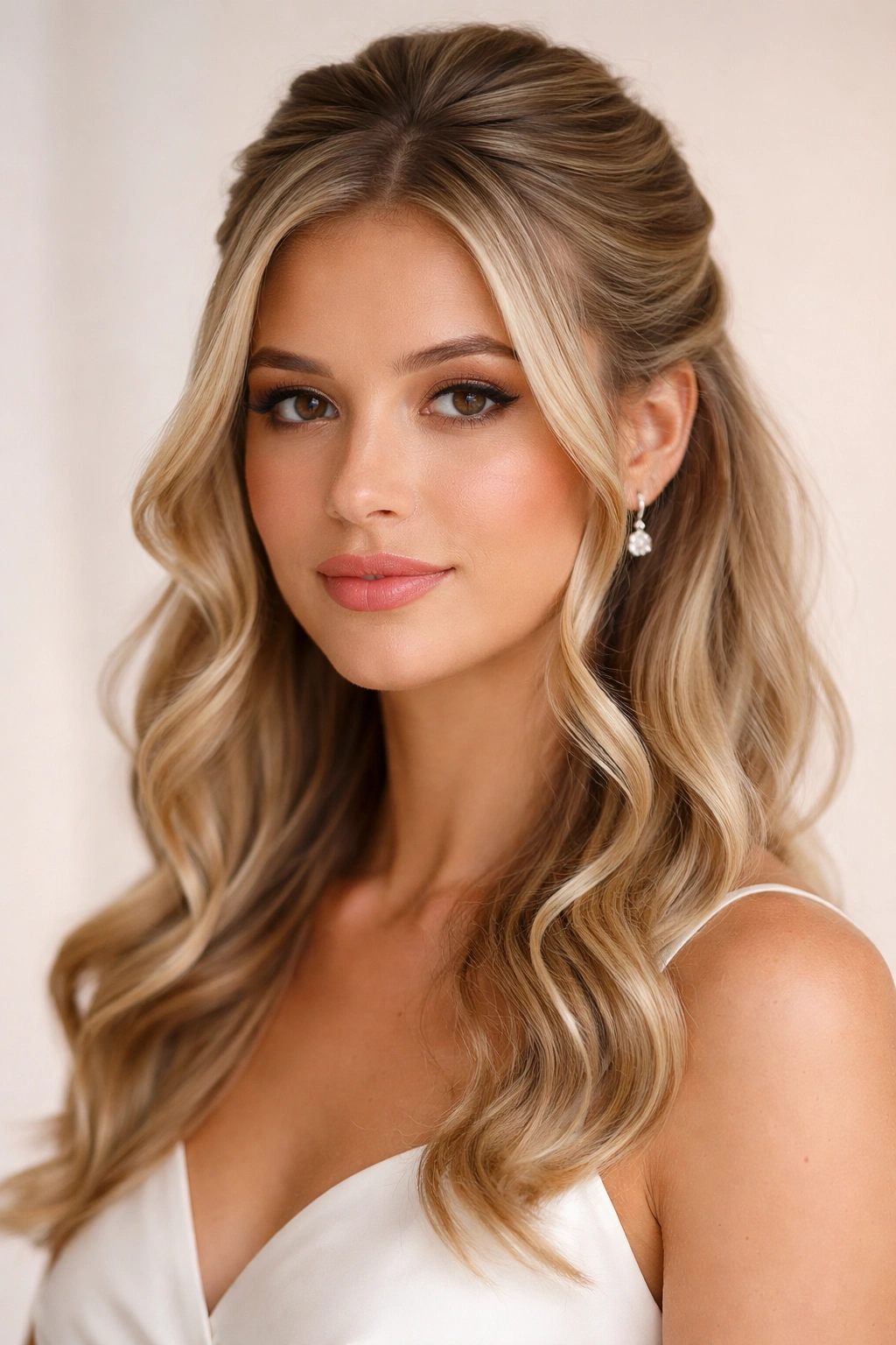 Sleek half-up with face-framing curls hairstyle