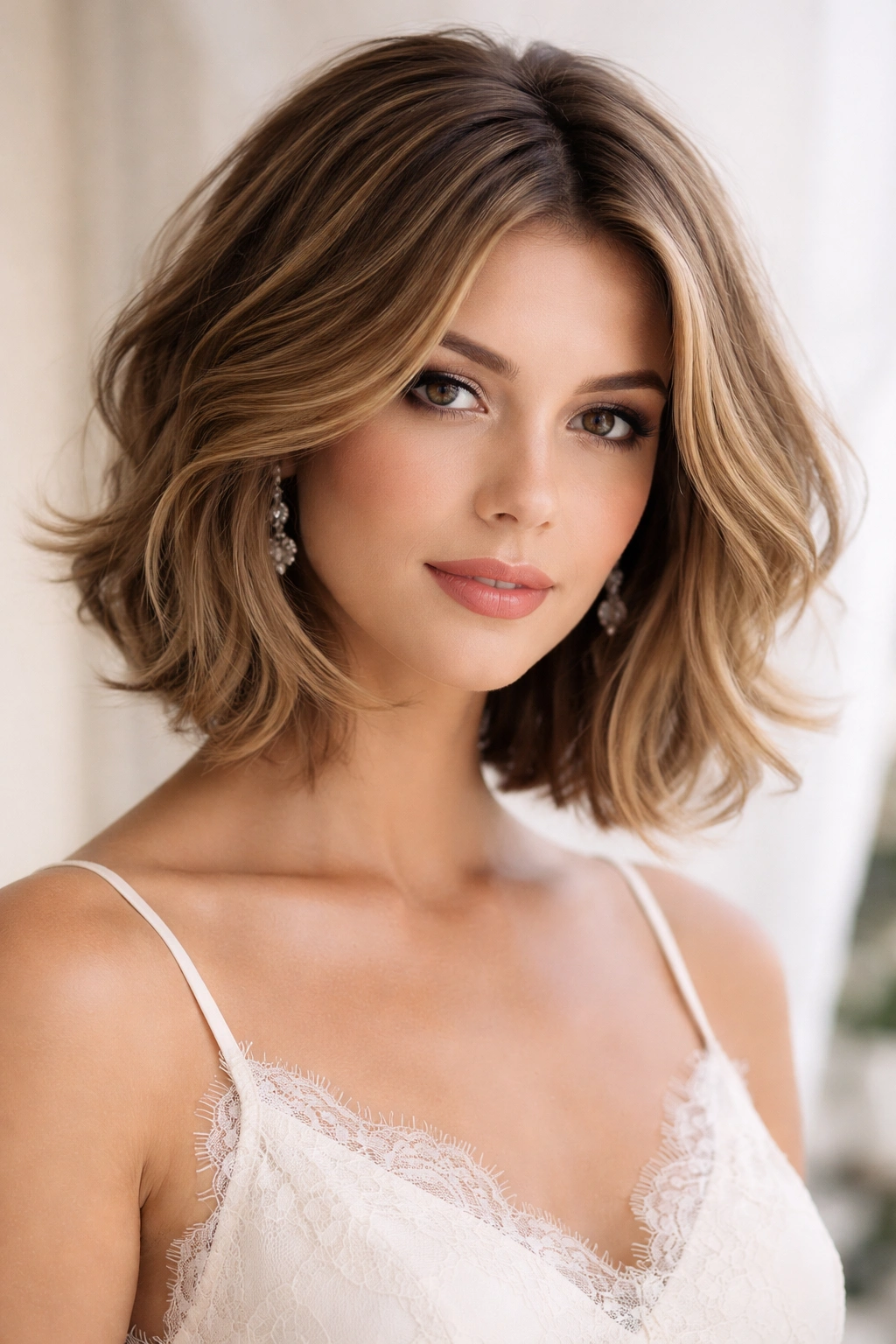 Face-framing layered bob with longer front pieces