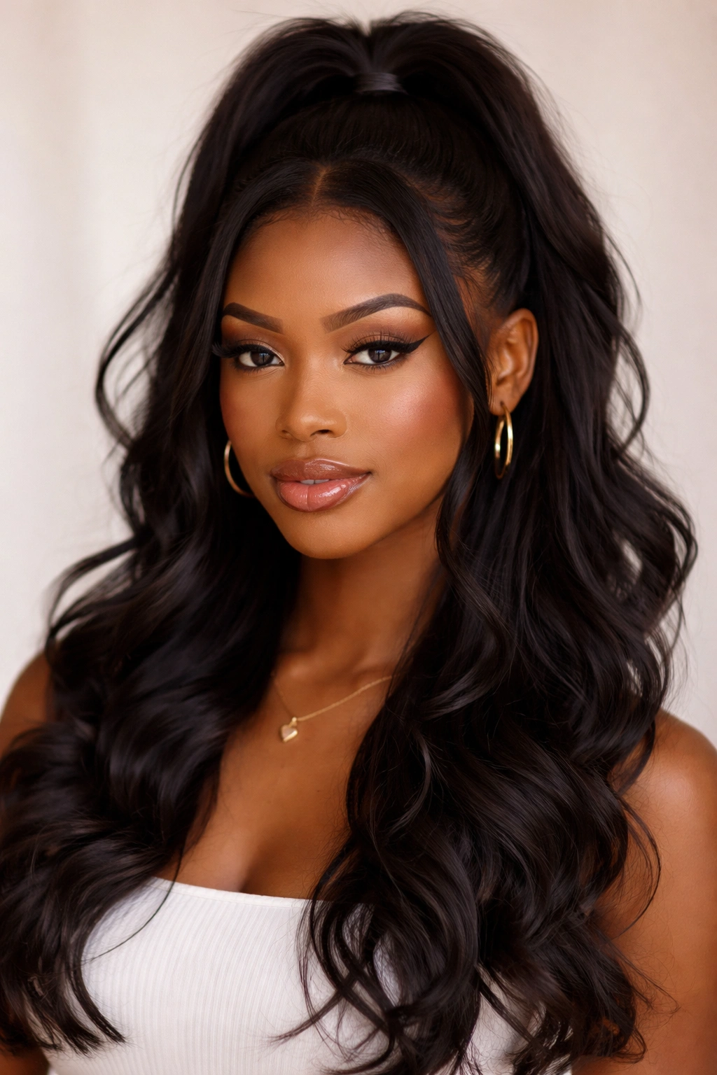 Half up half down hairstyle with face-framing layers