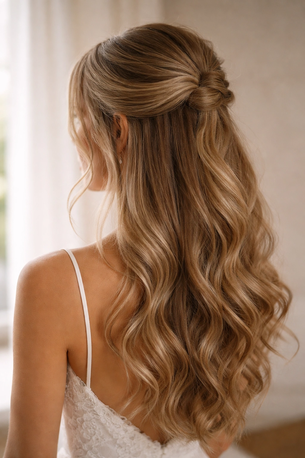 Side view of half-up hairstyle with face-framing layers
