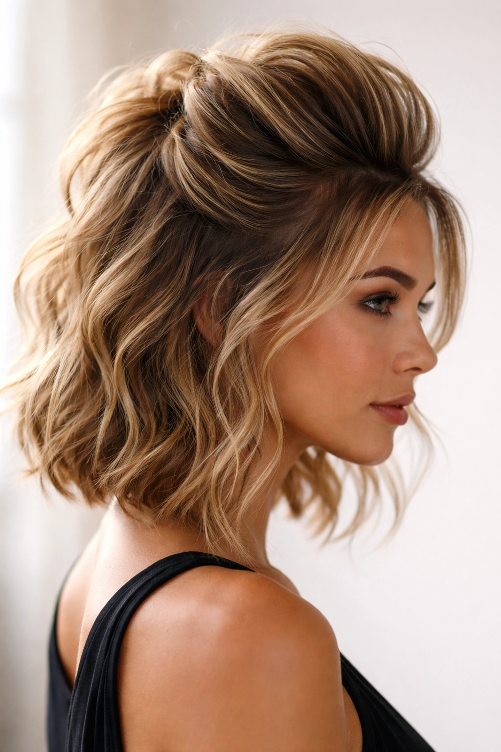 Wavy bob with central ridge faux hawk texture