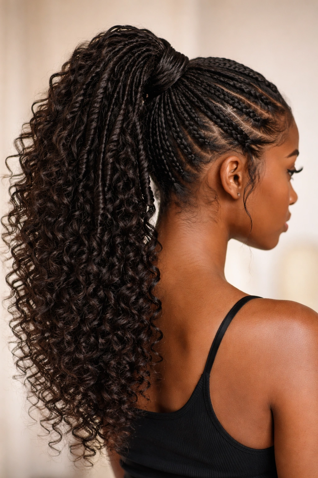 Faux locs wrap around ponytail with curly weave texture