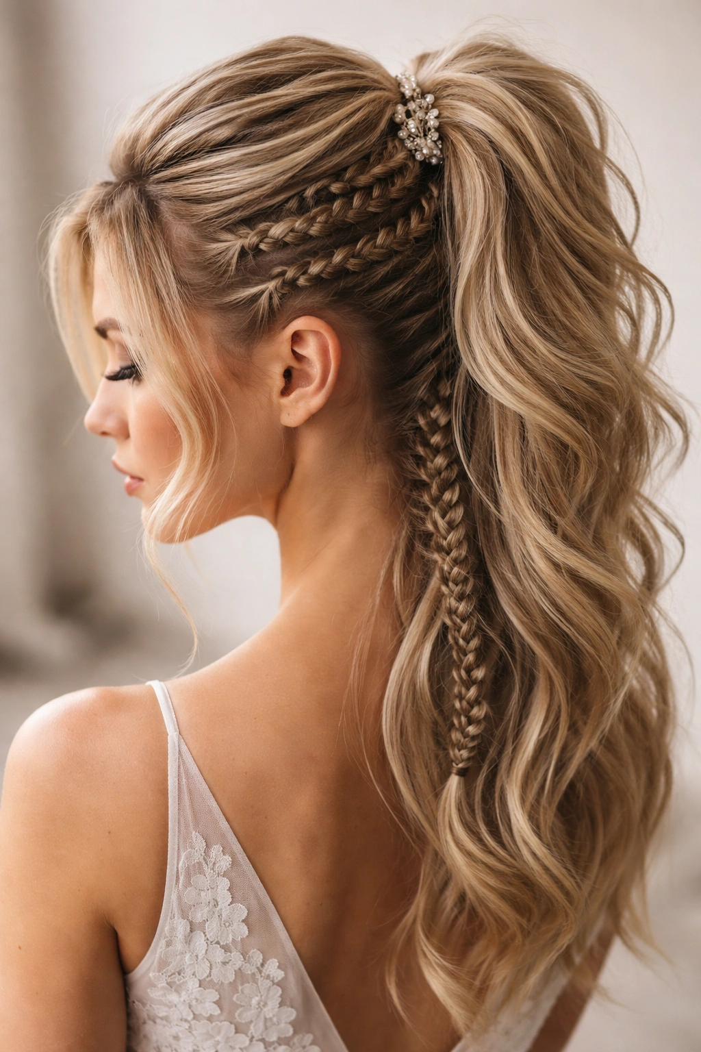 Faux undercut half-up hairstyle with side braids