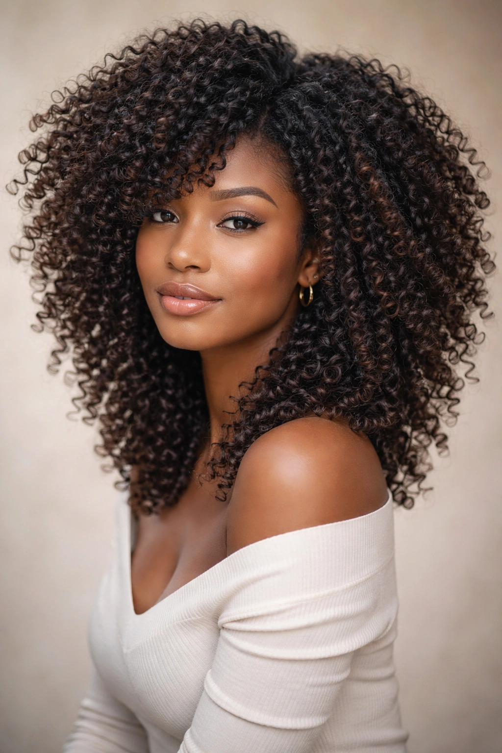Feathered coils on layered coily hair showing movement