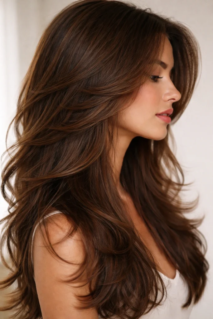 10 Long Wavy Layered Haircuts in Brown