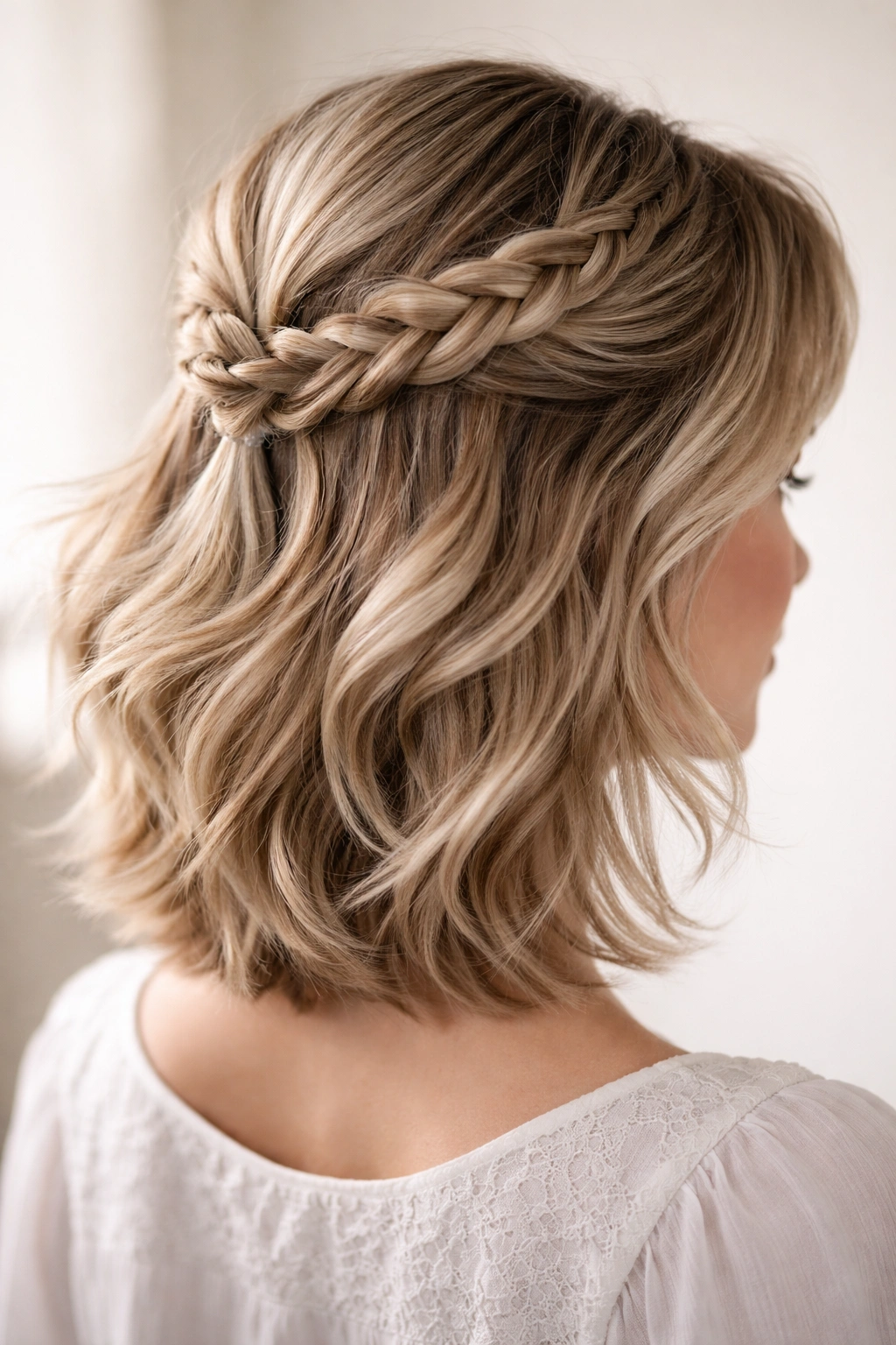 Feathered layers with a half braid showing curved feathered ends.