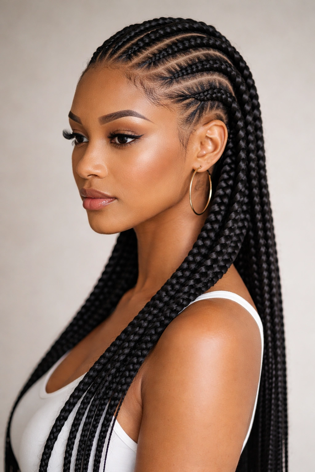 Sleek feed-in cornrows with a subtle gradient from scalp outward.