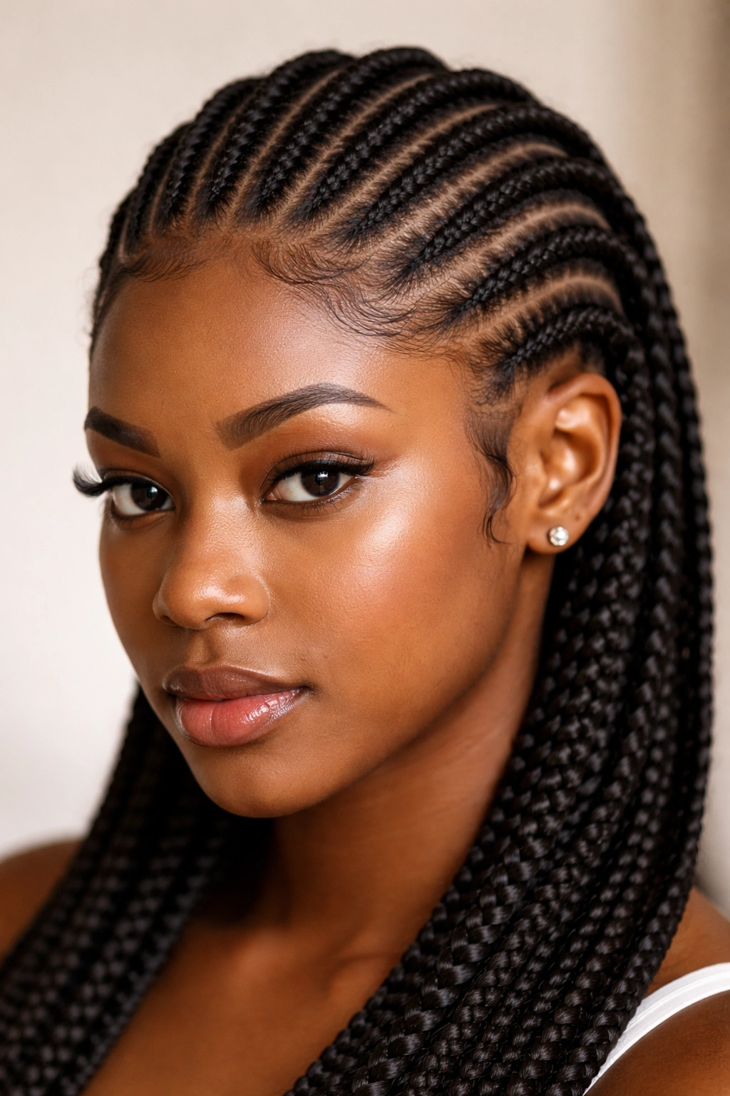Feed-in cornrows on thick 4C hair with seamless appearance
