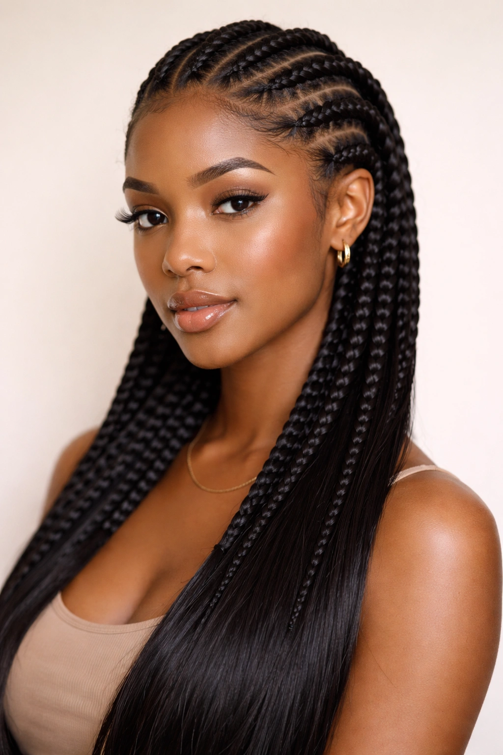 Feed-in cornrows with extensions for seamless length