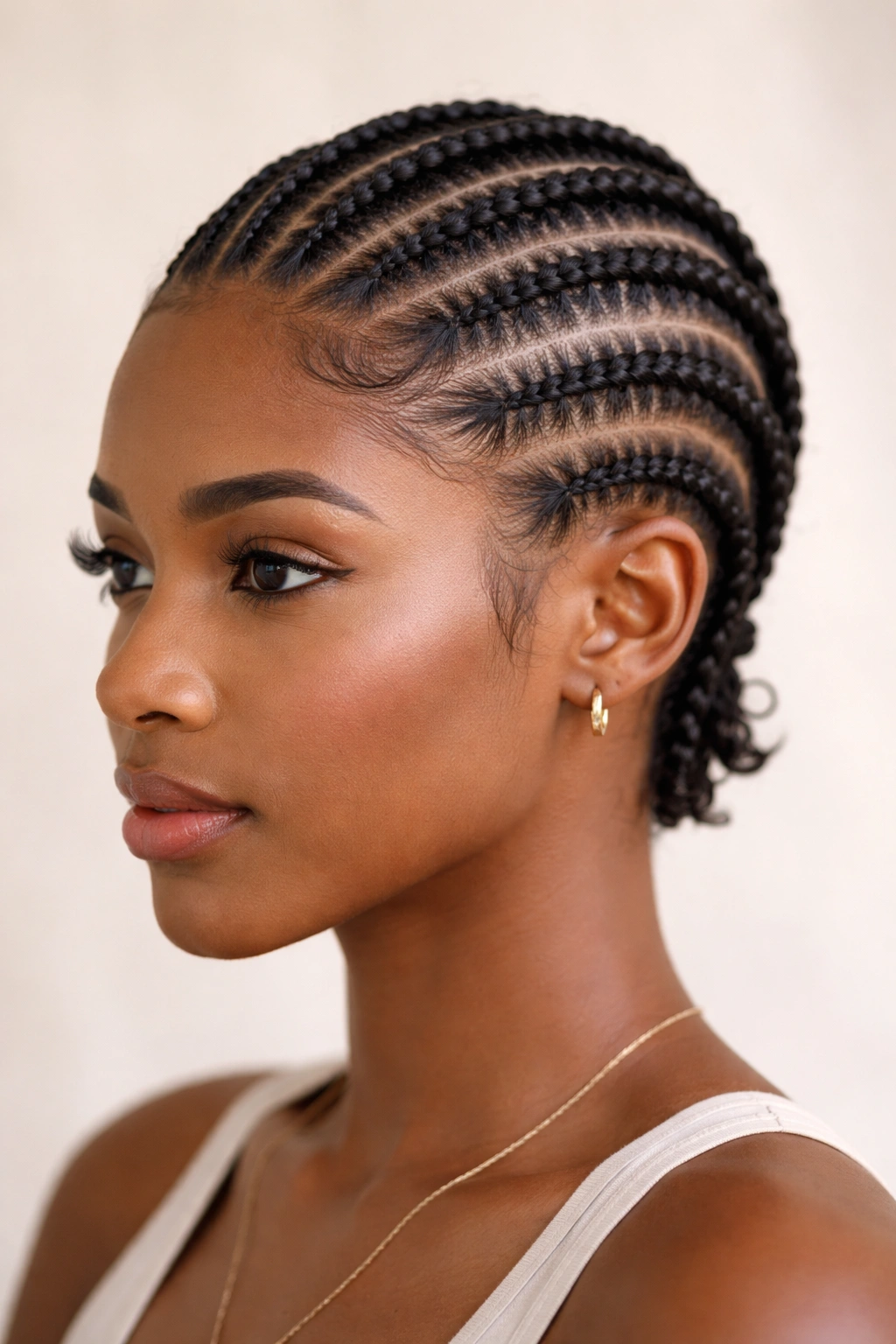 Feed-in cornrows on short hair with natural flow and soft transitions