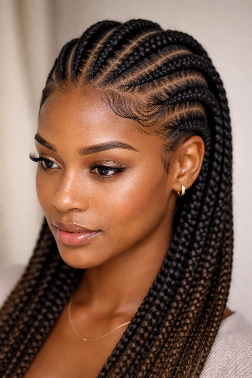 Roots blending in feed-in Ghana braids showing natural hair transition