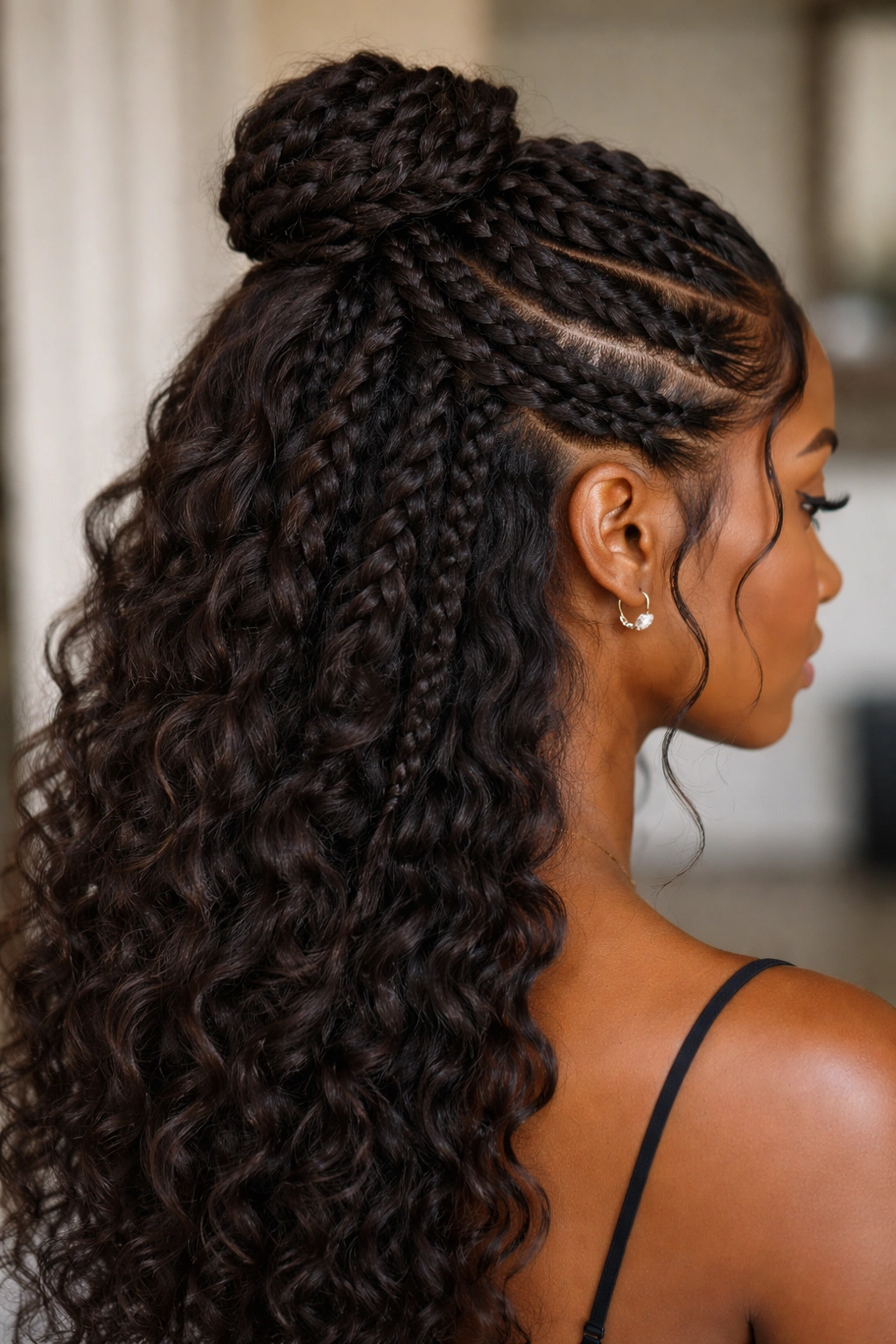 Feed-in twist half-up with seamless transition to loose hair