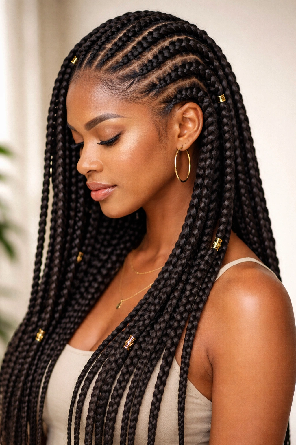Close-up of long, seamless feed-in Fulani twists