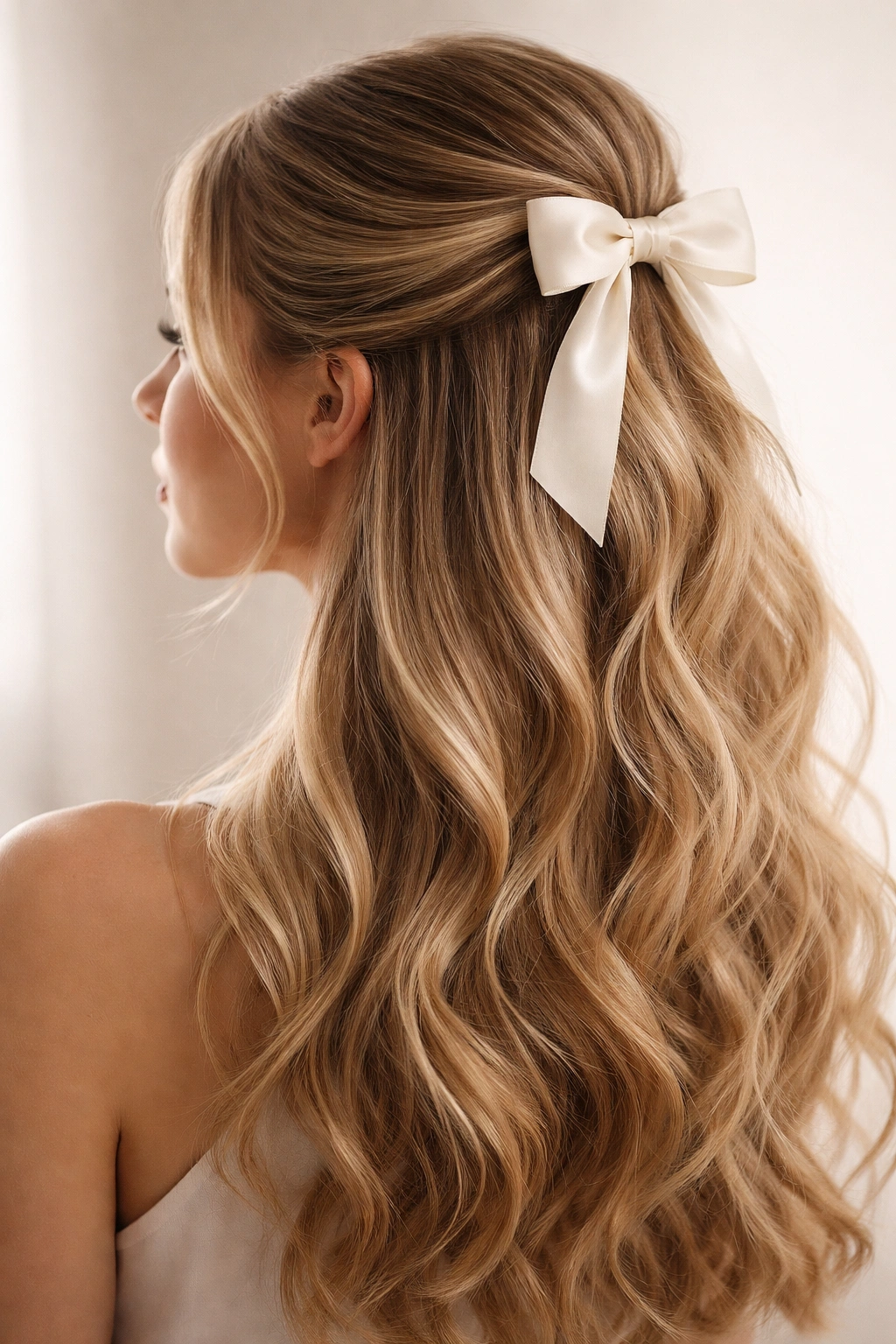 Minimalist head silhouette with half-up bow hairstyle