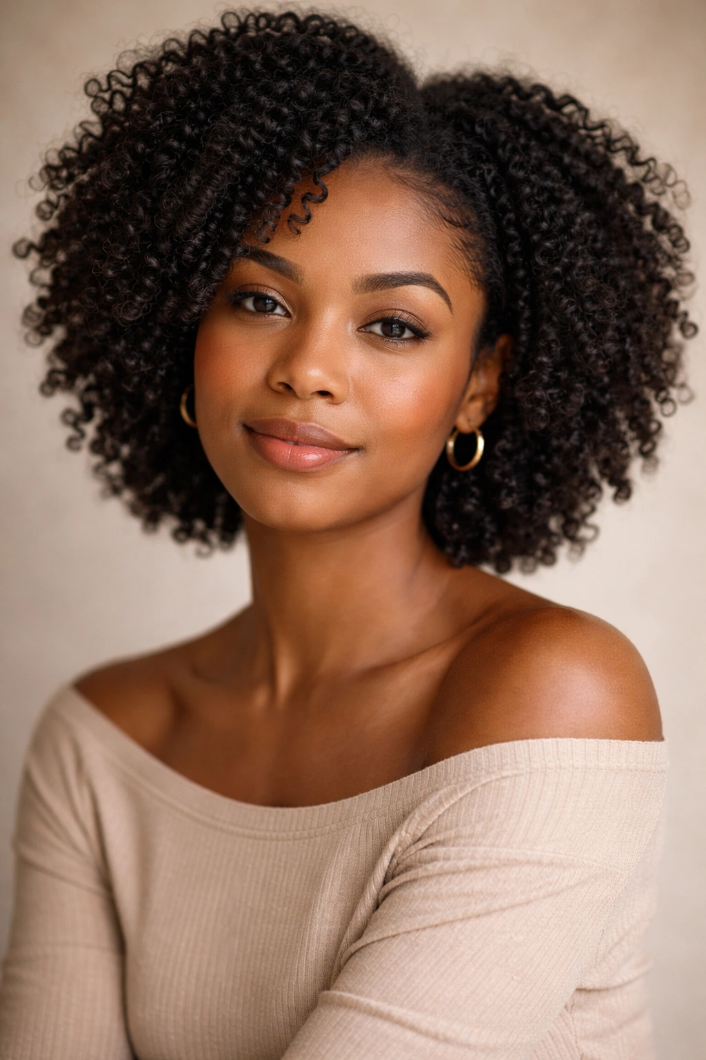 Thoughtful portrait of a person with natural coils