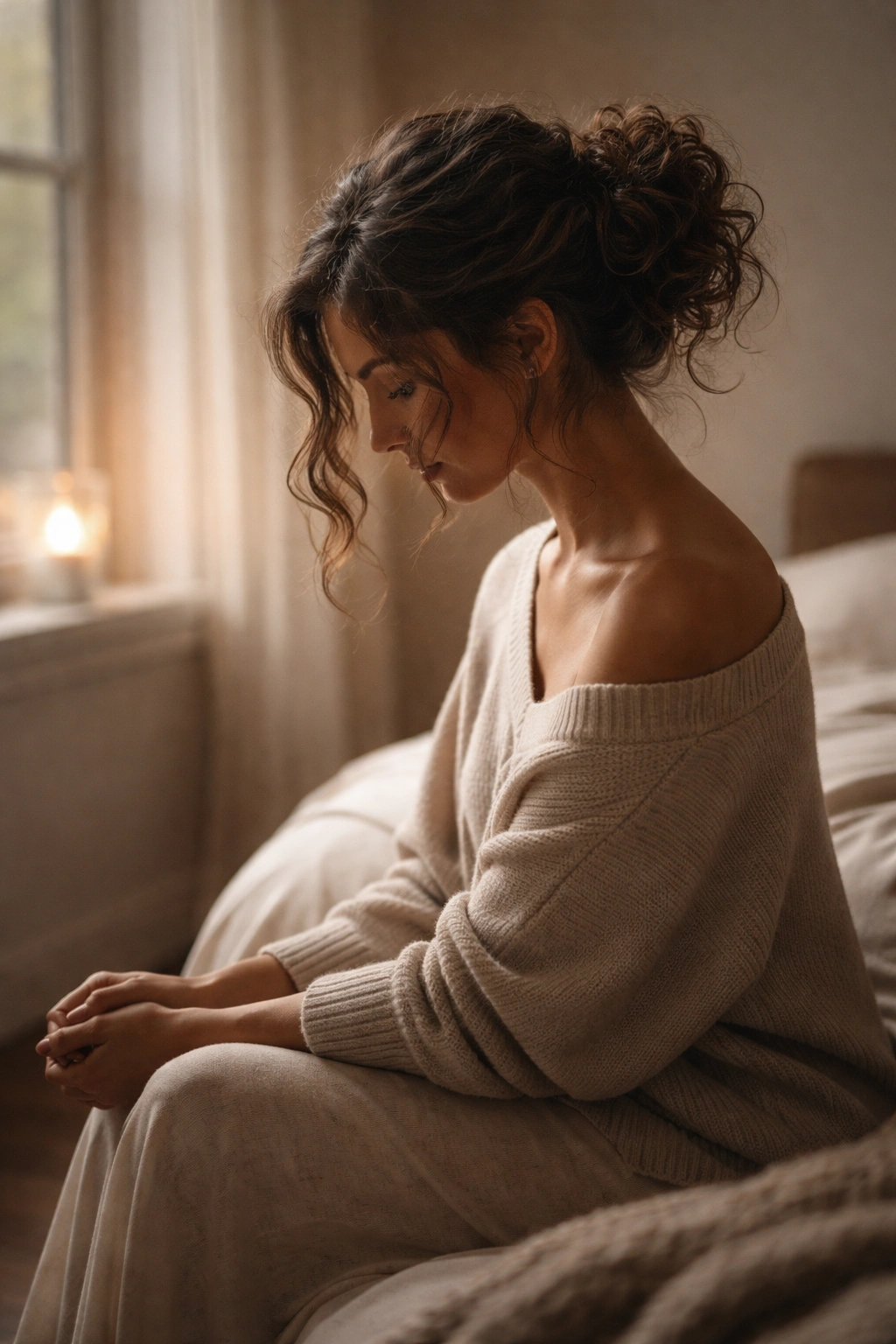 Contemplative silhouette in a calm room
