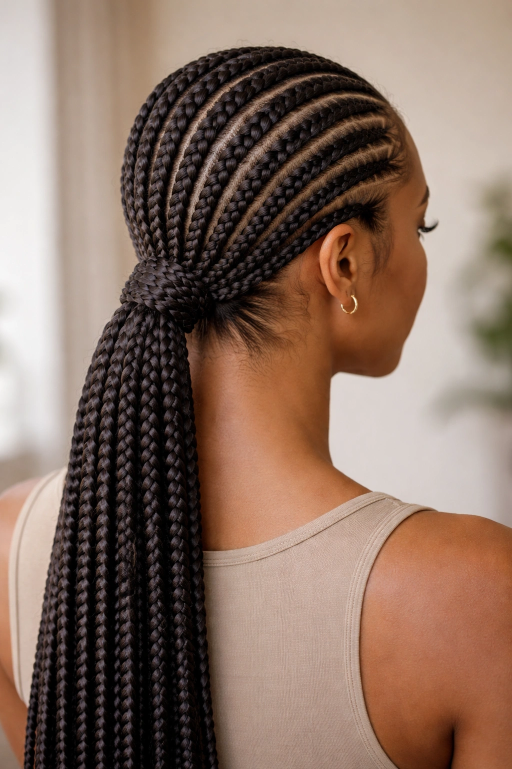 Finished cornrow hairstyle representing final longevity