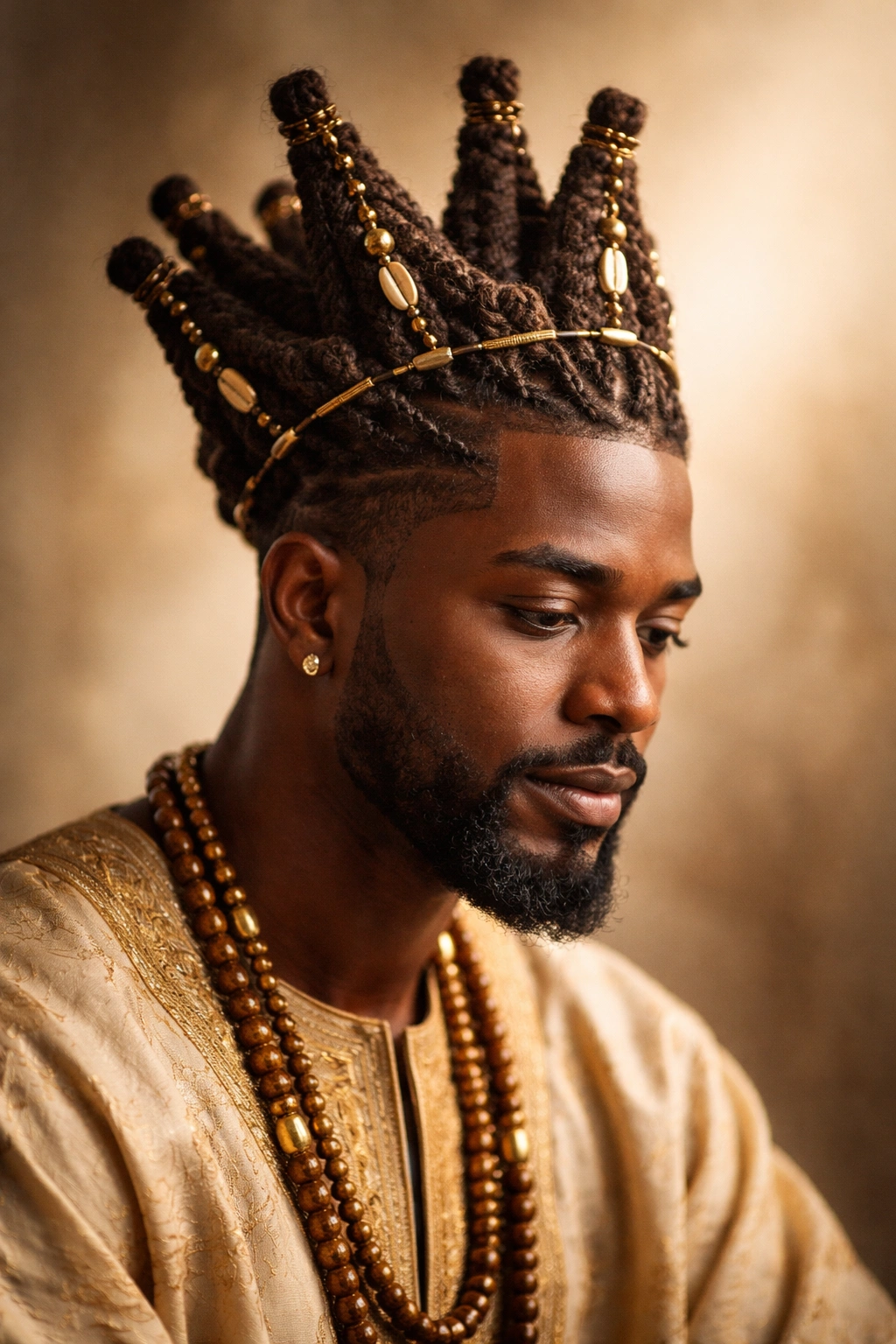 Abstract silhouette of Yoruba man with ceremonial crown hairstyle