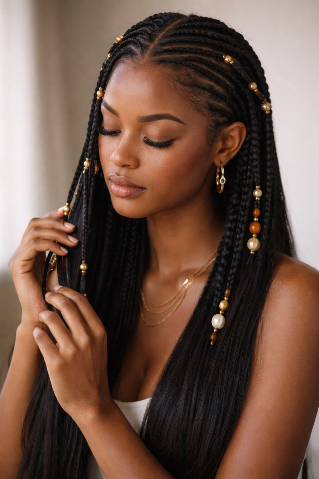 Contemplative portrait with Fulani braids