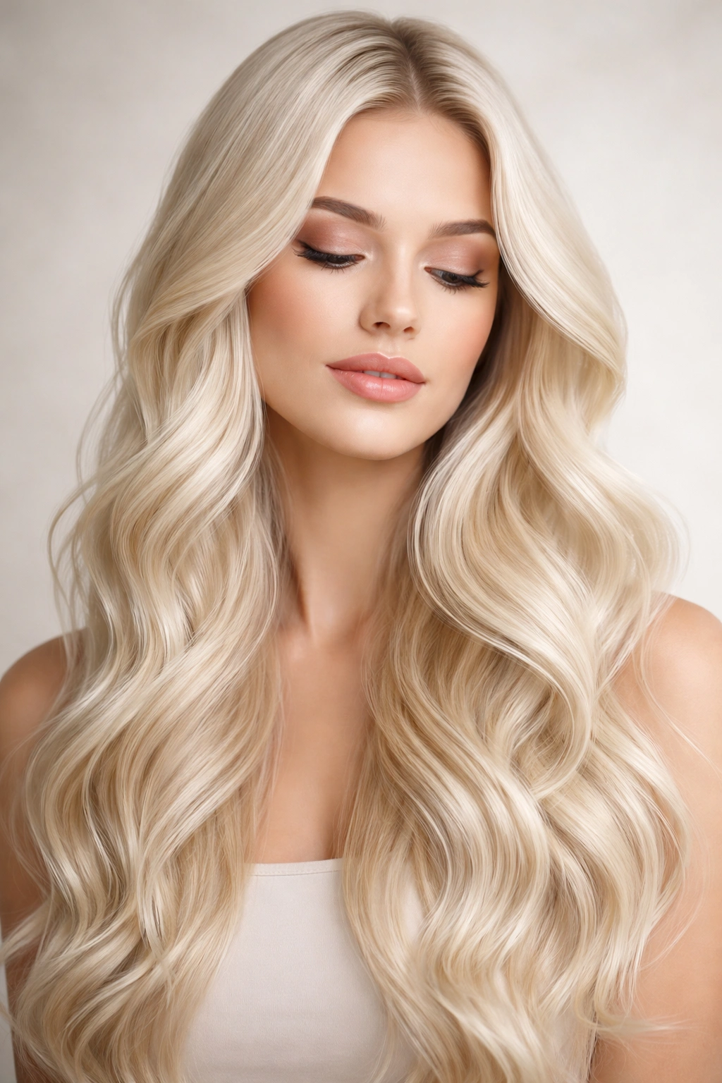 Serene portrait of platinum blonde long waves
