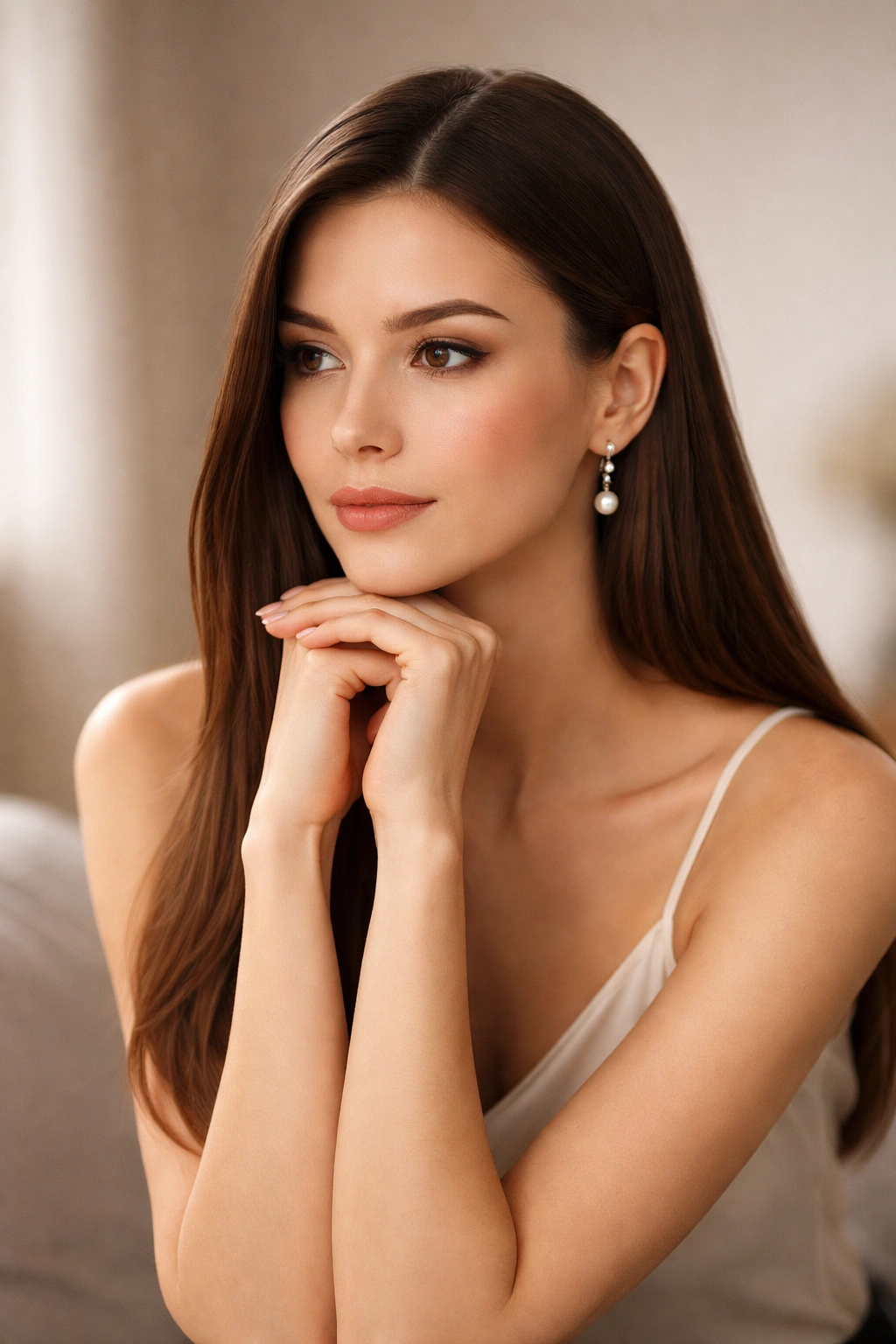Thoughtful portrait of a person contemplating formal hairstyles