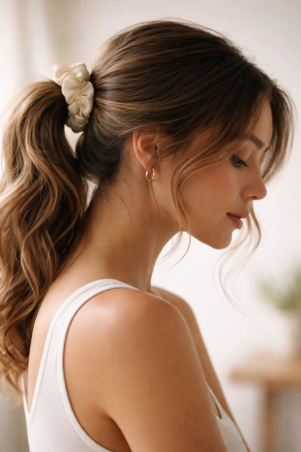 Profile silhouette of thoughtful person with hair framing face