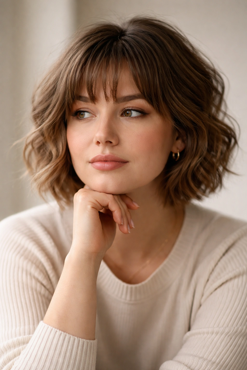 Contemplative portrait reflecting on hair styles with no text