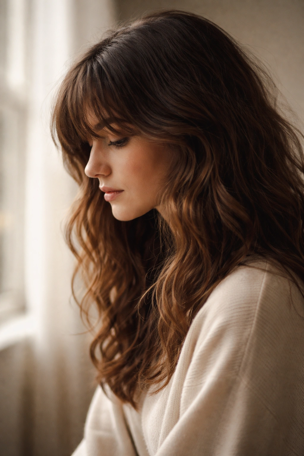 Silhouette of a person in profile with hair texture hinting at movement