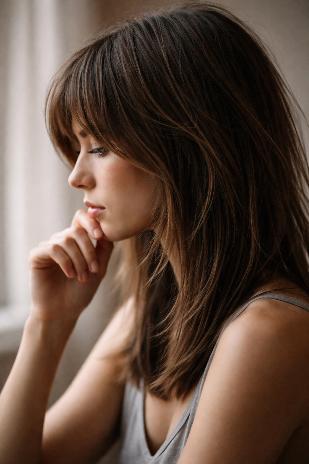 Abstract silhouette of a head with straight hair representing final thoughts on shag hairstyles
