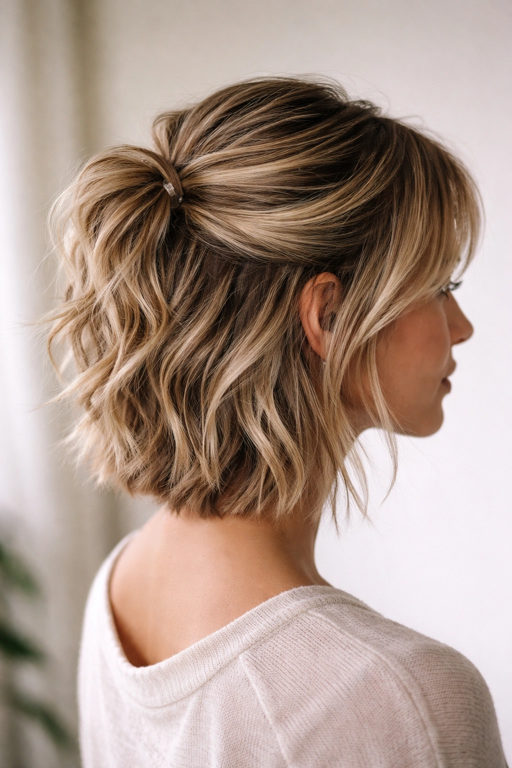 Silhouette of short layered haircut emphasizing texture and volume