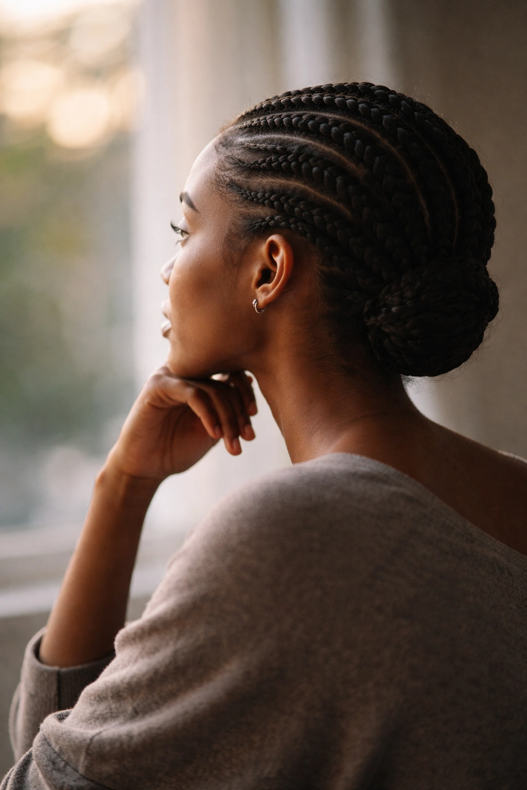 Silhouette of a thoughtful person with a subtle braided crown