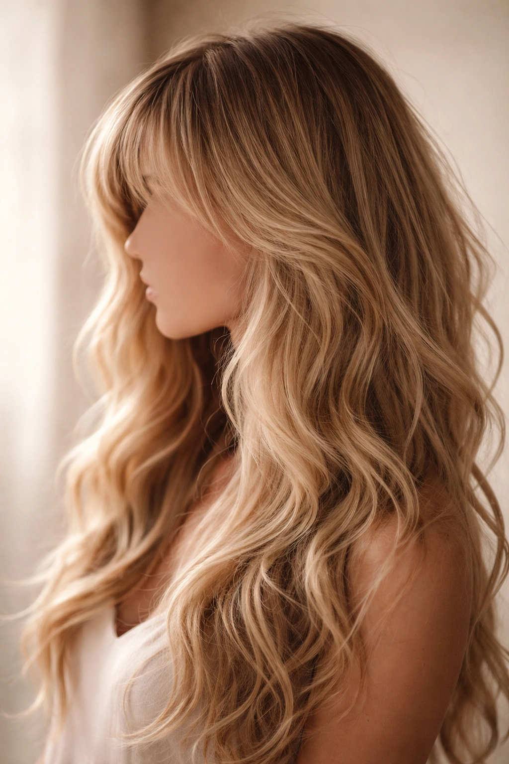 Abstract faceless silhouette with long blonde hair.