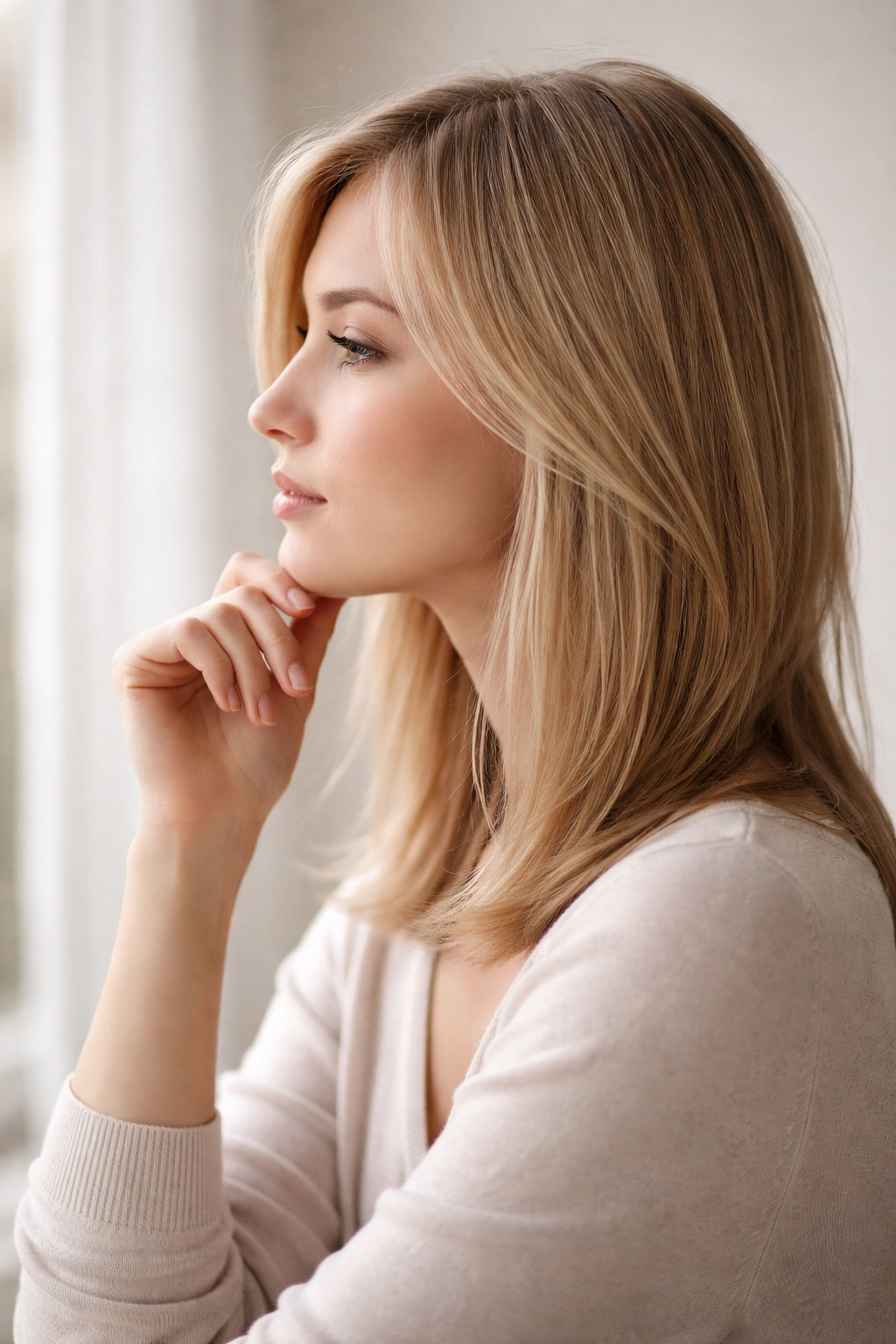 Profile silhouette of a person with well-groomed hair in a minimalist setting.