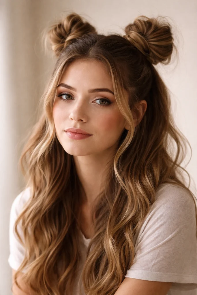 12 Easy Half Up Half Down Space Bun Styles
