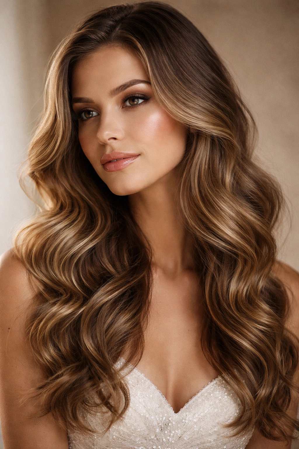 Contemplative portrait with soft waves framing the face